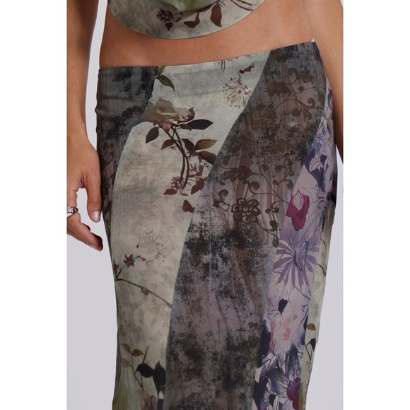 NWT Jaded London Asteria Pannelled Maxi Skirt Long Flowy Green Floral Revolve 6 - Picture 4 of 13